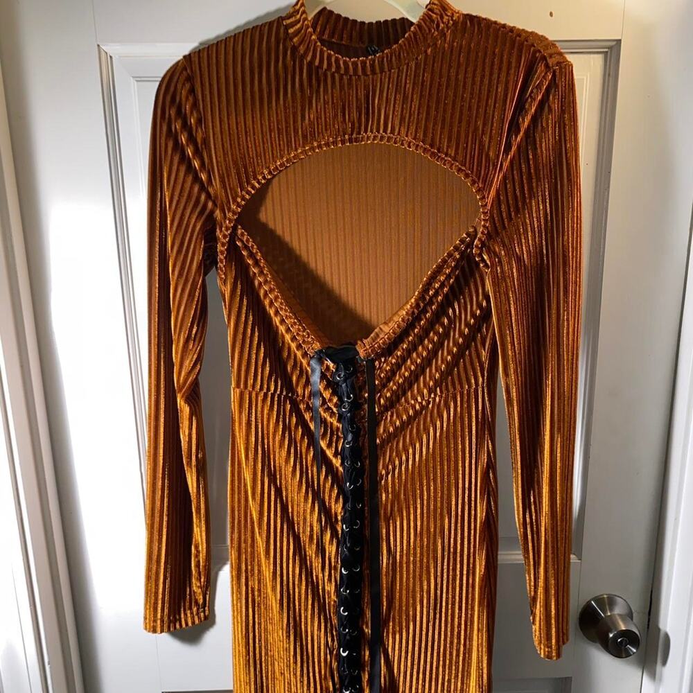 Orange velvet bodycon dress